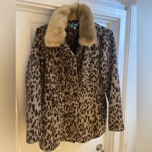 Leopard Print Coat with Faux Fur Collar